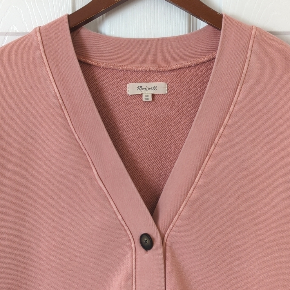 Madewell Classic (Re)sourced Cotton V-neck Cardigan Sweatshirt Blush Pink XS - Picture 2 of 14